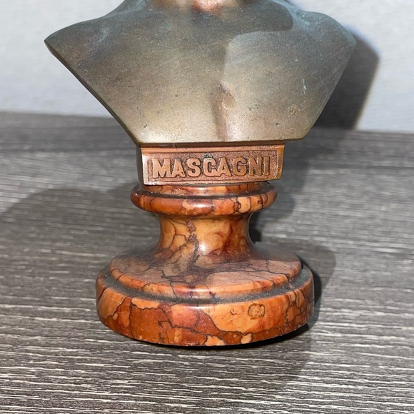 VINTAGE PIETRO MASCAGNI Italian Composer Bronze Statuette Sculpture Marble Base - Picture 7 of 10